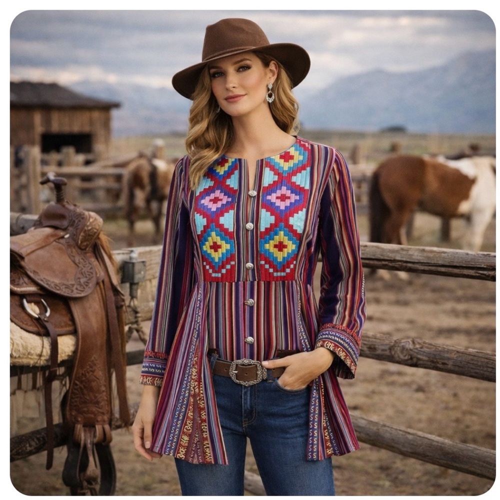 Roja Jacket Embroidered Aztec Southwestern Equestrian Serape Festival Western
